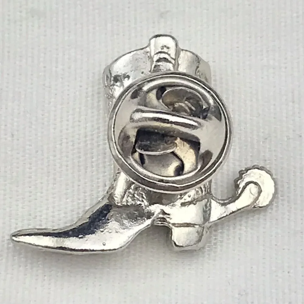 Boot With Spur Vintage Pin Brooch Silver Tone Black Enamel With Spur Cowboy West